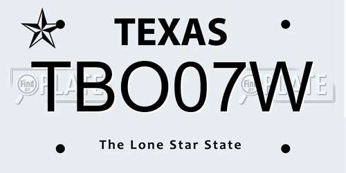 TBO07W Texas License Plate