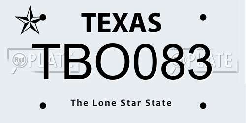 TBO083 Texas License Plate