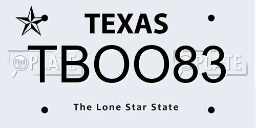 TBOO83 Texas License Plate