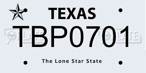 TBP0701 Texas License Plate