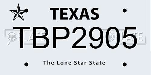 TBP2905 Texas License Plate