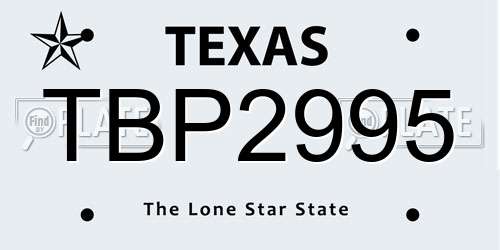 TBP2995 Texas License Plate