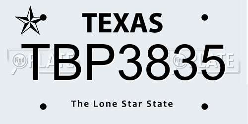 TBP3835 Texas License Plate