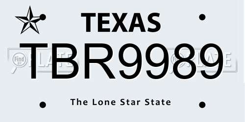 TBR9989 Texas License Plate