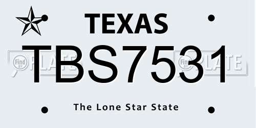 TBS7531 Texas License Plate
