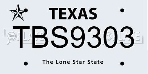 TBS9303 Texas License Plate