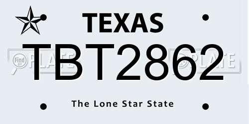 TBT2862 Texas License Plate