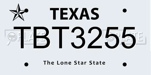 TBT3255 Texas License Plate