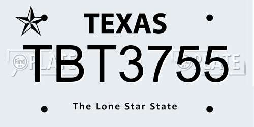 TBT3755 Texas License Plate