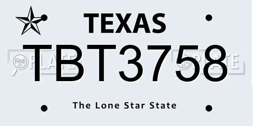 TBT3758 Texas License Plate