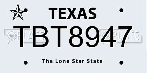 TBT8947 Texas License Plate