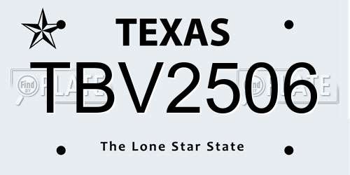 TBV2506 Texas License Plate