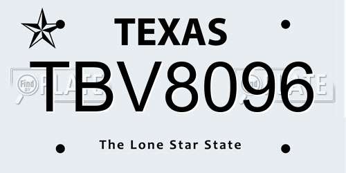 TBV8096 Texas License Plate