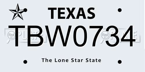 TBW0734 Texas License Plate