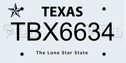 TBX6634 Texas License Plate