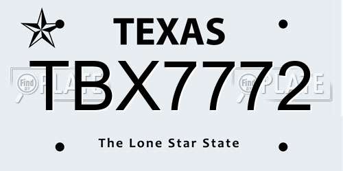 TBX7772 Texas License Plate