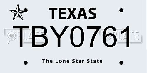 TBY0761 Texas License Plate