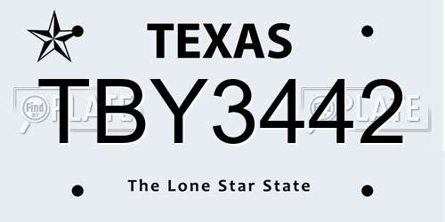 TBY3442 Texas License Plate
