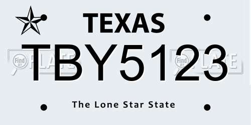 TBY5123 Texas License Plate