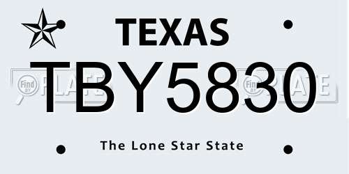 TBY5830 Texas License Plate