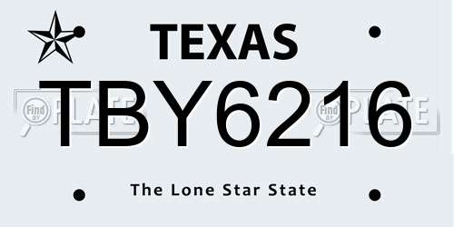 TBY6216 Texas License Plate