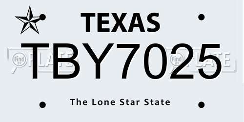 TBY7025 Texas License Plate