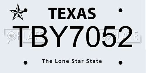 TBY7052 Texas License Plate