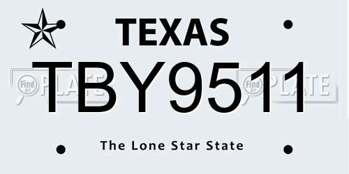 TBY9511 Texas License Plate
