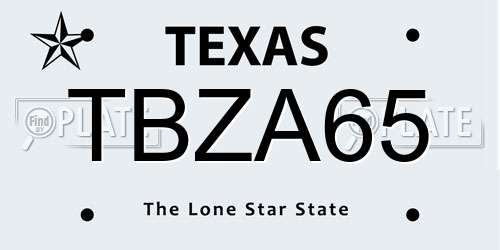 TBZA65 Texas License Plate