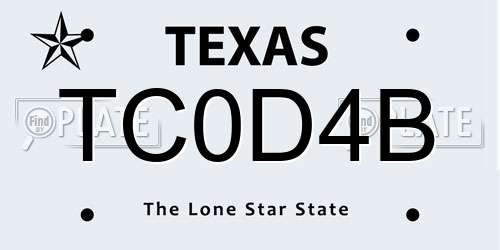 TC0D4B Texas License Plate