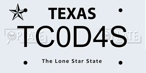 TC0D4S Texas License Plate