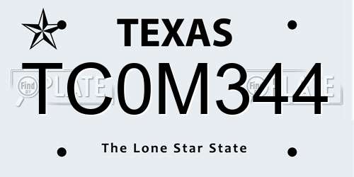 TC0M344 Texas License Plate
