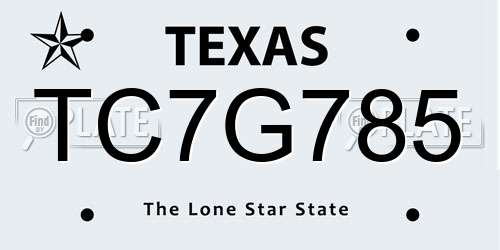 TC7G785 Texas License Plate