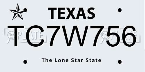 TC7W756 Texas License Plate