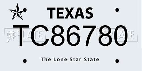 TC86780 Texas License Plate