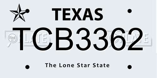 TCB3362 Texas License Plate