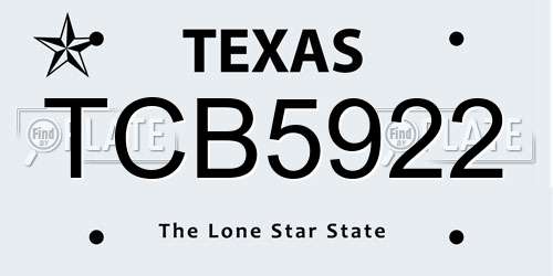 TCB5922 Texas License Plate