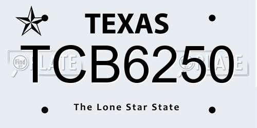 TCB6250 Texas License Plate