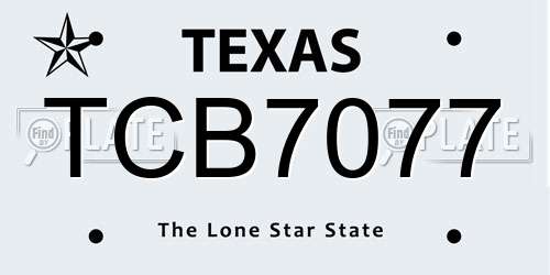TCB7077 Texas License Plate