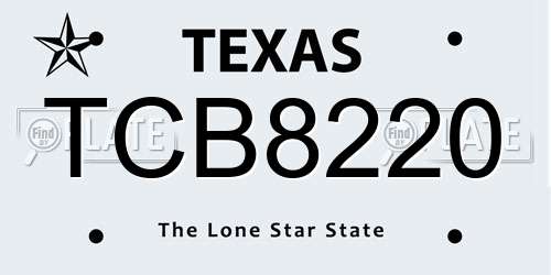 TCB8220 Texas License Plate