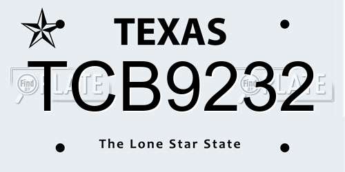 TCB9232 Texas License Plate