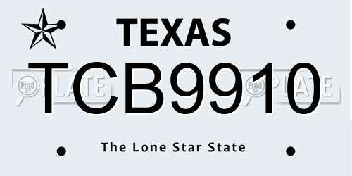 TCB9910 Texas License Plate