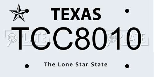 TCC8010 Texas License Plate