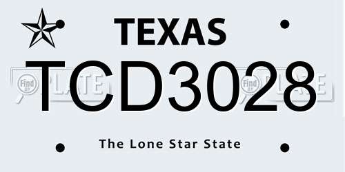 TCD3028 Texas License Plate