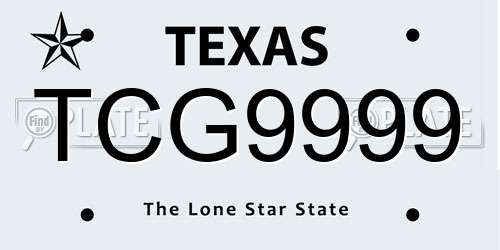 TCG9999 Texas License Plate
