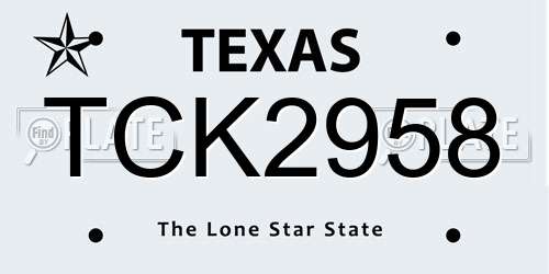 TCK2958 Texas License Plate