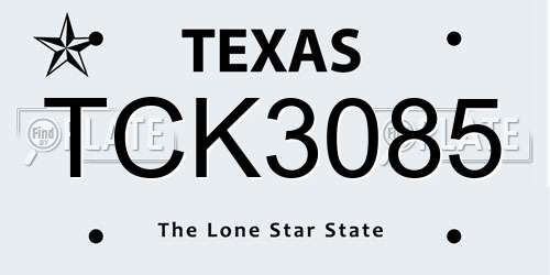 TCK3085 Texas License Plate