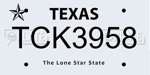 TCK3958 Texas License Plate