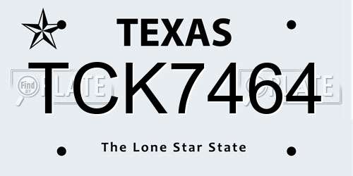 TCK7464 Texas License Plate