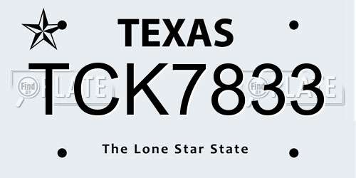 TCK7833 Texas License Plate